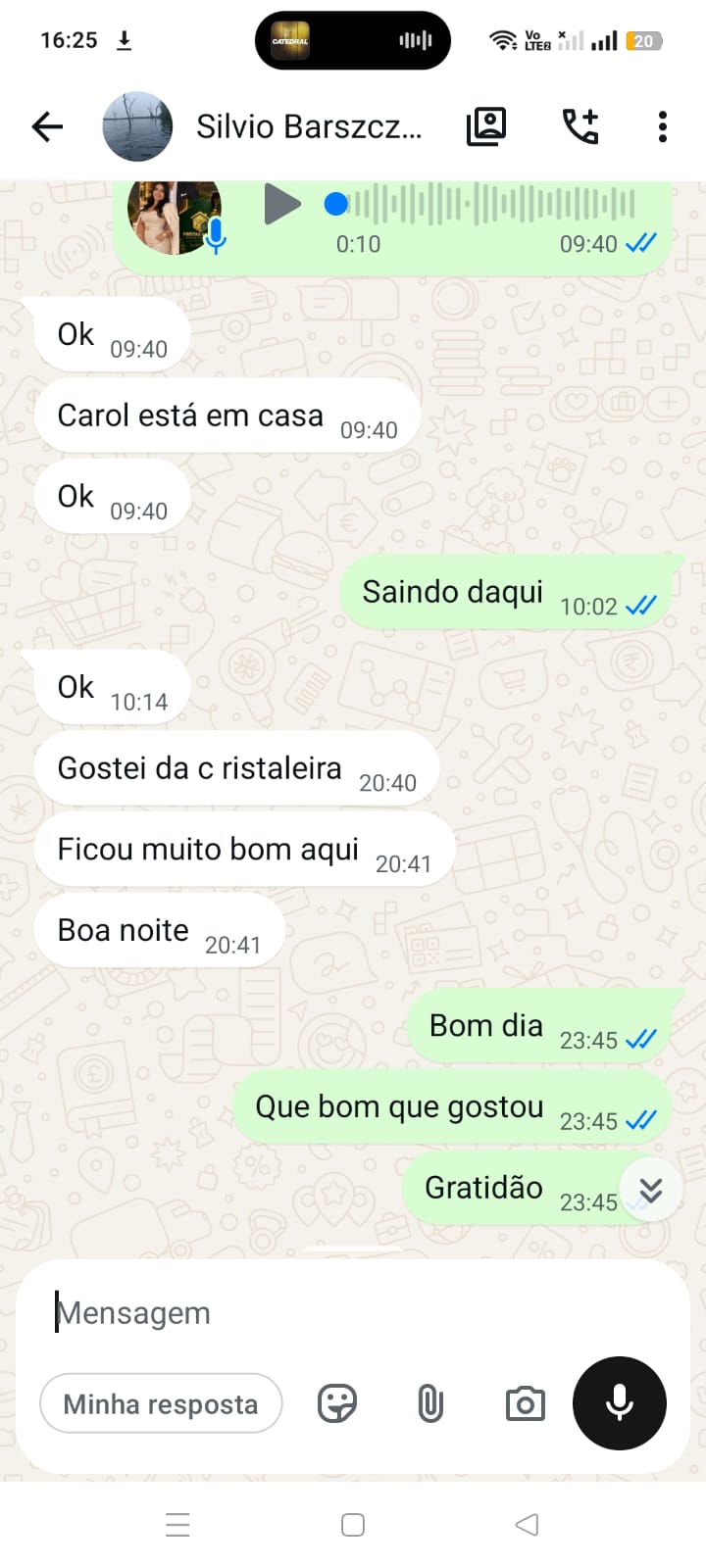 Mensagem de cliente avaliando o trabalho realizado